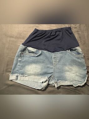 Maternity Denim Shorts with Navy Panel